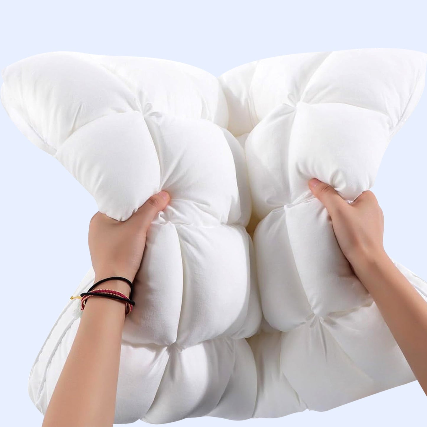 Goose Down Pillow with Rousset Silk Cover - Three-Compartment Design for All Sleep Positions