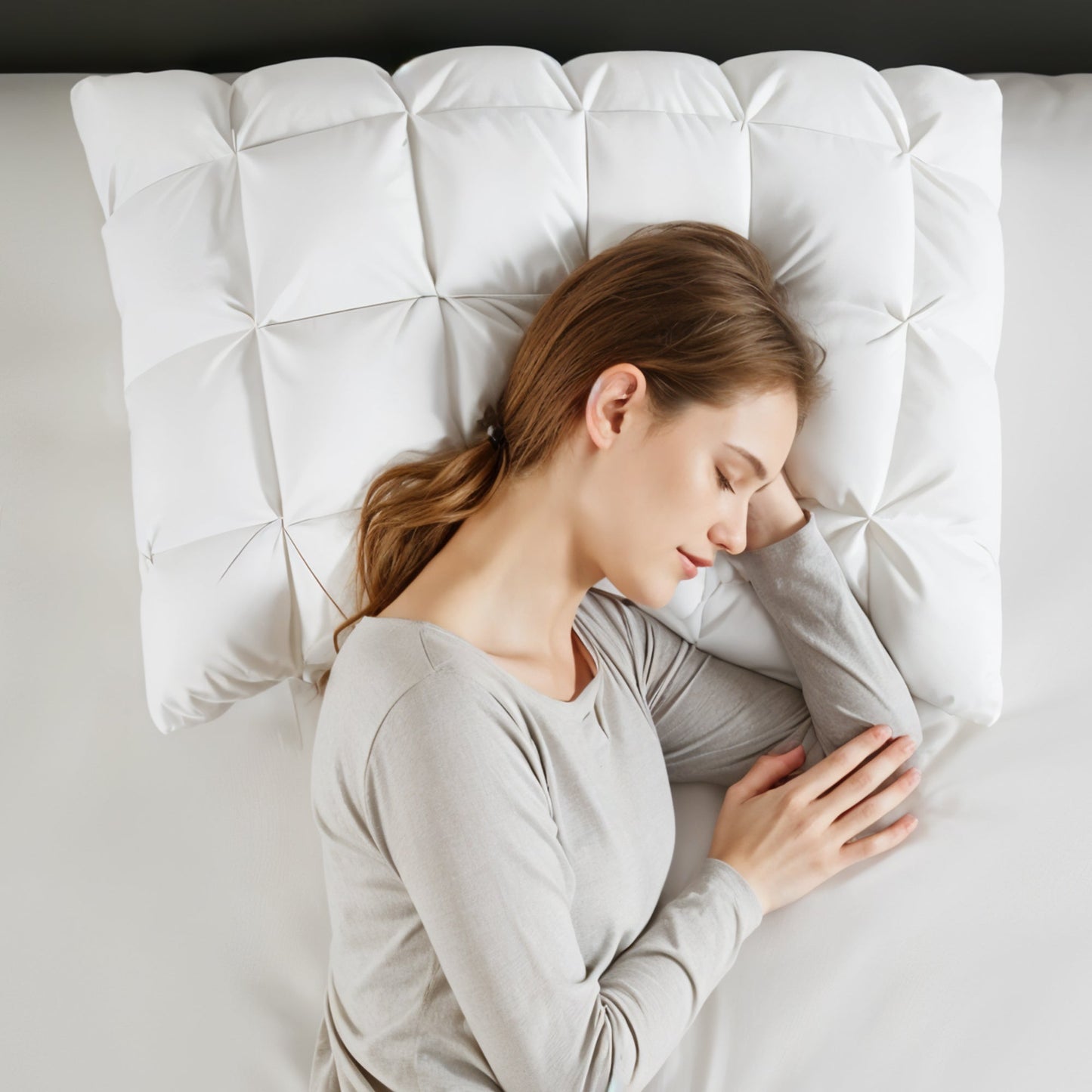 Goose Down Pillow with Rousset Silk Cover - Three-Compartment Design for All Sleep Positions