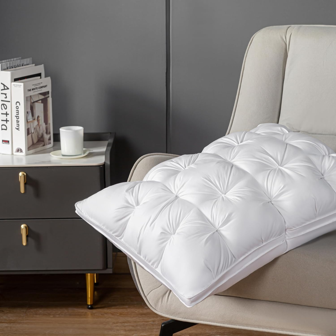 Goose Down Pillow with Rousset Silk Cover - Three-Compartment Design for All Sleep Positions