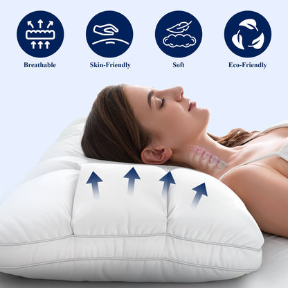 Goose Down Pillow with Rousset Silk Cover - Three-Compartment Design for All Sleep Positions